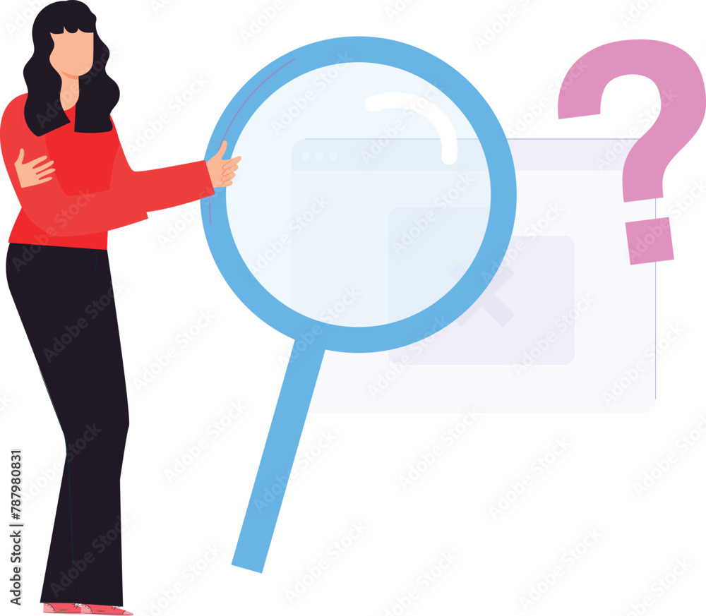 The girl is looking for a question mark. The girl is looking for a question mark.