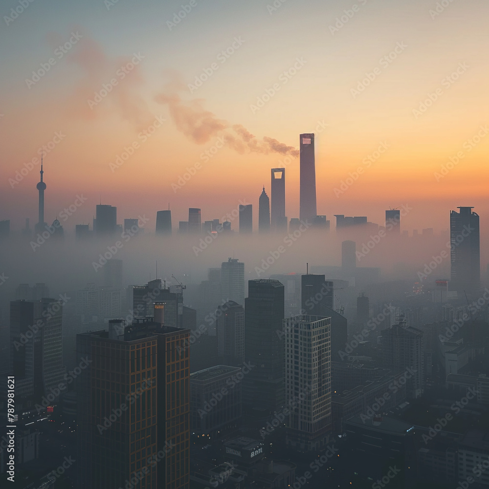 Unhealthy urban air PM 2.5 City Industry Under Sunset Sky Unhealthy urban air PM 2.5 City Industry Under Sunset Sky