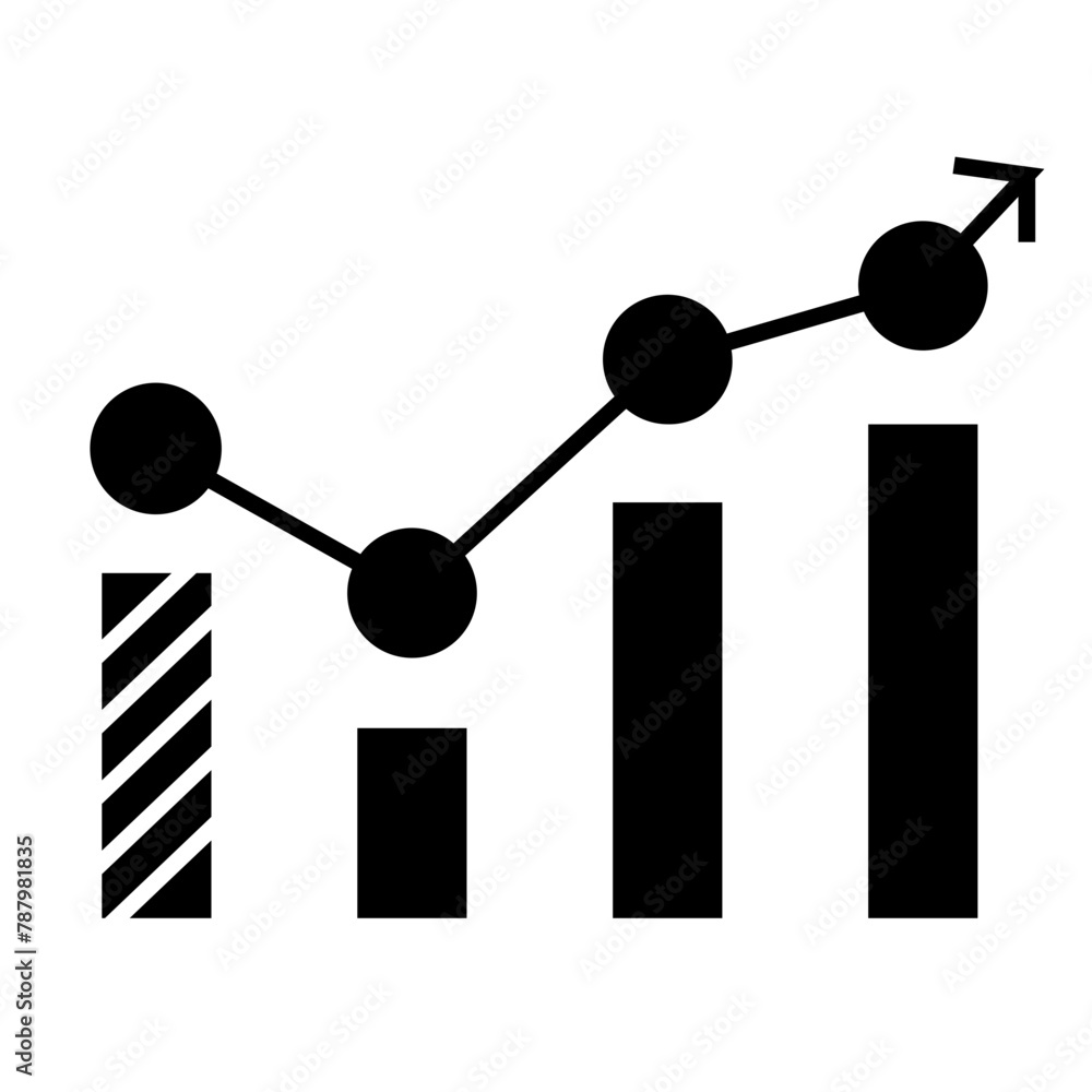 Growing bar graph icon. Business graph and chart icon. Statistic and analytics vector icon. Statistic and data, charts diagrams, money, down or up arrow. Vector illustration. Growing bar graph icon. Business graph and chart icon. Statistic and analytics vector icon. Statistic and data, charts diagrams, money, down or up arrow. Vector illustration.