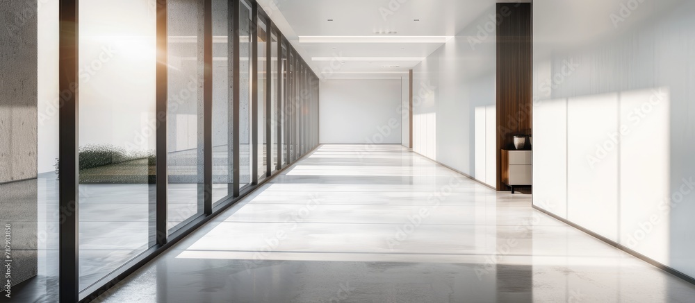 The corridor in the contemporary office building is empty. The corridor in the contemporary office building is empty.