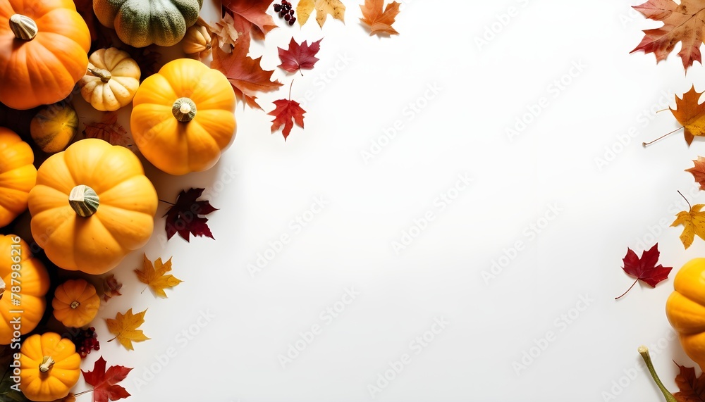 Fototapeta premium Squash & Autumn Foliage Thanksgiving and fall theme background with copyspace