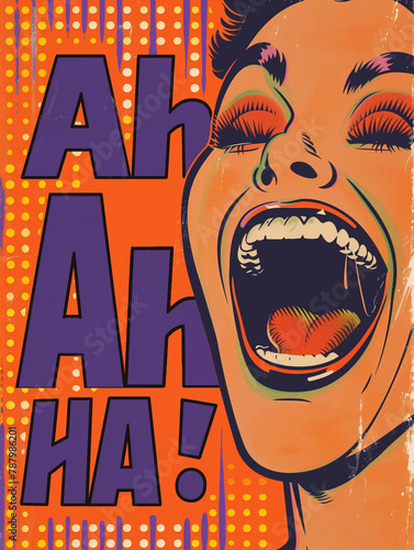 Vintage comics poster with a laughing woman © lynea