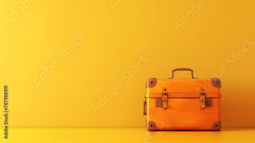 Packed large suitcase ready for adventure, featuring wheels and handle, poised in a bustling terminal photo