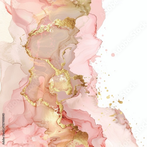 Abstract painting with pink and gold colors