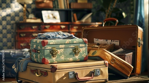 Small suitcase open beside a large one, each packed with essentials, showcasing a travel-ready scene