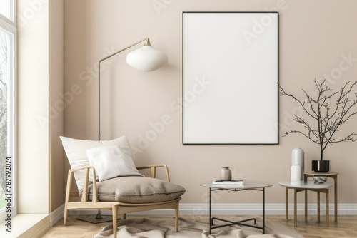 Beige Scandinavian Interior with Poster Mockup created with Generative AI