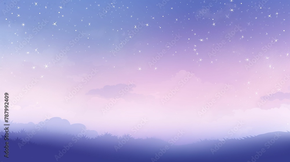 Starry Night Sky Over Misty Landscape, Tranquil Twilight, Dreamlike Scenery with Copy Space