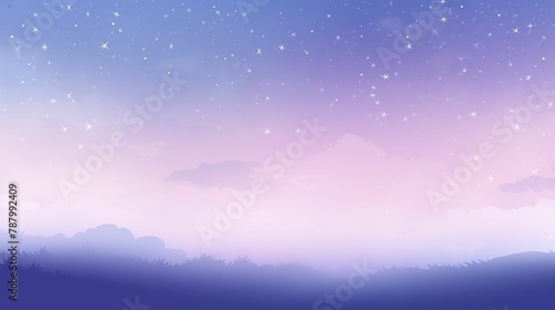 Starry Night Sky Over Misty Landscape, Tranquil Twilight, Dreamlike Scenery with Copy Space © Tessa