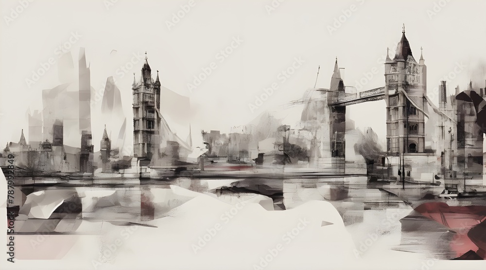Contemporary style minimalist artwork collage illustration of London Bridge. generative.ai