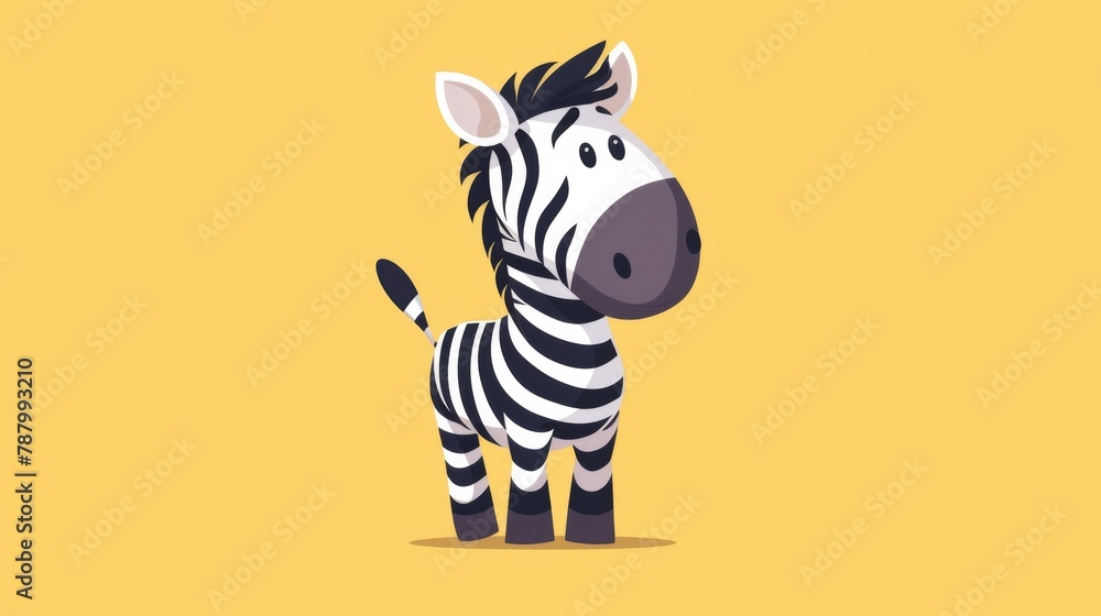 Naklejka premium A cartoon zebra standing on a yellow background with black stripes, AI