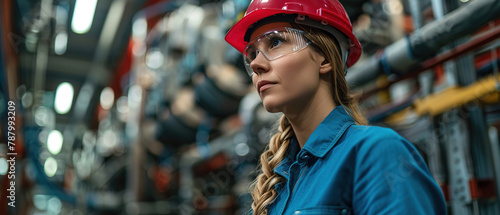 A female engineer A programmable logic controller controls a massive fully automated, technology banner photo