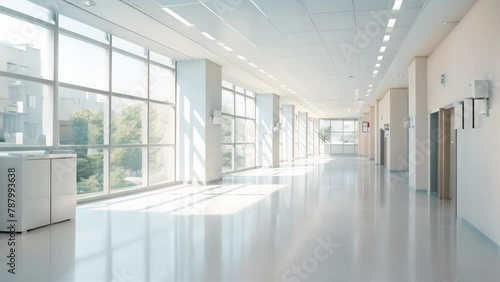 Clean Interior of hospital white tone background.