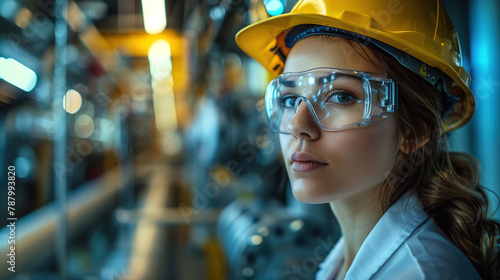A female engineer A programmable logic controller controls a massive fully automated, technology banner