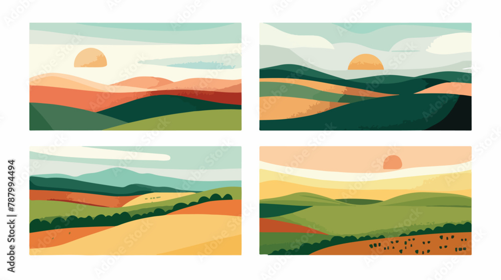 Set of four abstract Landscapes. Colorful sky field gr