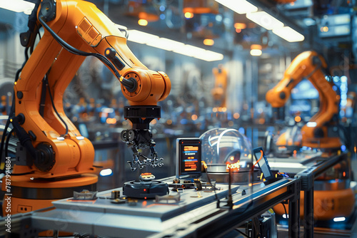 Automated industry, robotic technology in manufacturing, business innovation