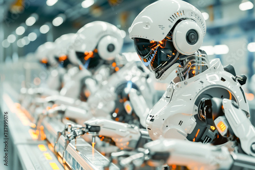 Robot, bionic humanoid, digital head, futuristic machine.