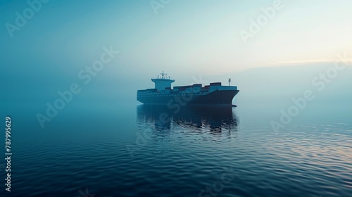 Large container ship sails through calm sea at dawn © Sippung