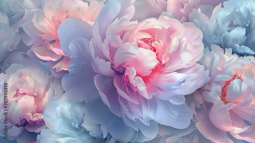 Beautiful Peony Flower Pattern in Soft Pastel Colors for Behance HD