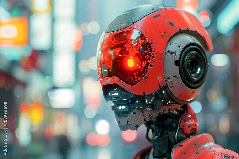 Fototapeta premium Robot, futuristic android, digital face, smart technology.