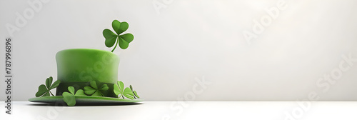 Happy St Patri's day Composition with clover leaves and leprechaun hat.
 photo