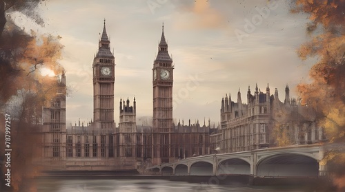 Big Ben and Houses of Parliament with boat in London, England, UK. generative.ai