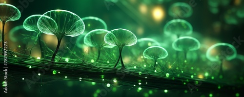 Green glowing mushrooms on a dark background