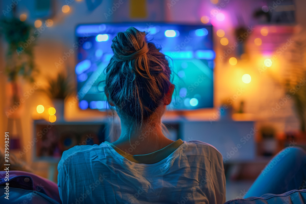 Sports fans watching the match on TV, soaking up the atmosphere of the stadium from their sofa. Sports fans watching the match on TV, soaking up the atmosphere of the stadium from their sofa.