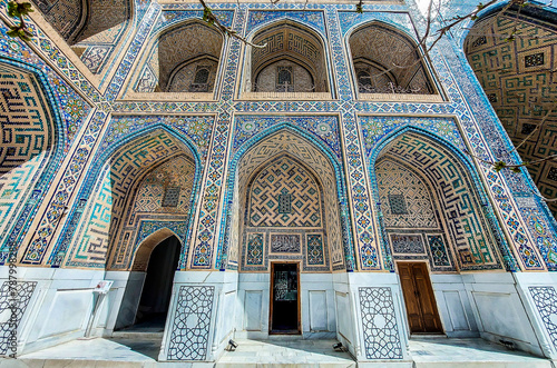Ulugh Beg Madrasah (Islamic school) at Registan square in the historic center of Samarkand, a UNESCO World Heritage Site in Uzbekistan.