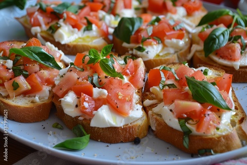 Appetizers to stimulate appetite bruschetta with various toppings