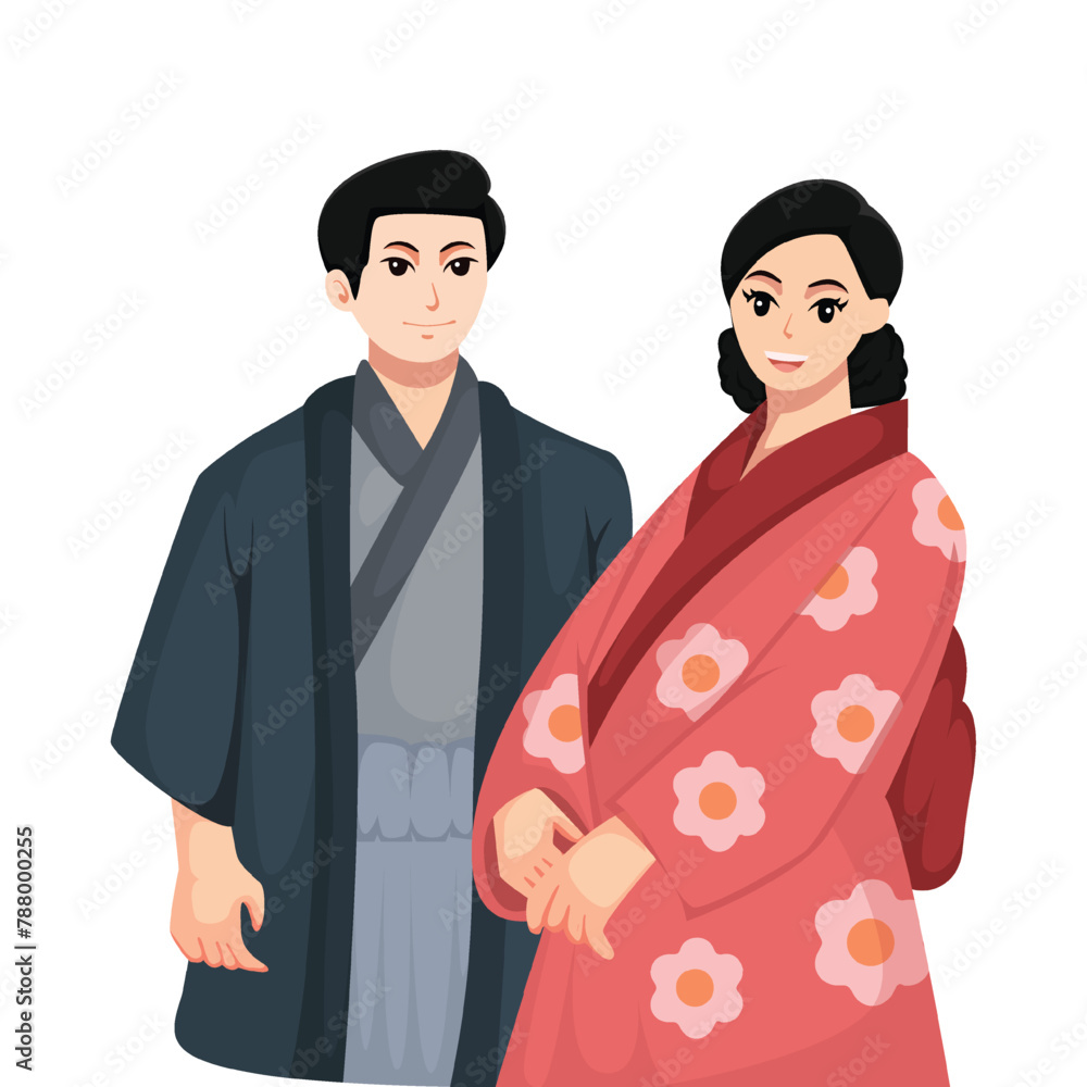 Fototapeta premium Groom and Bride Wedding Character Design Illustration