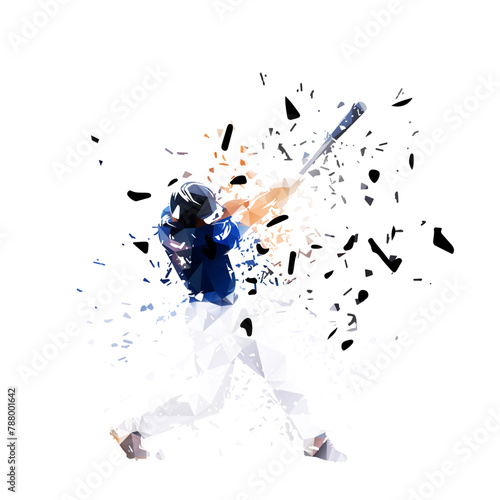 Baseball player, isolated low poly vector illustration with shatter effect