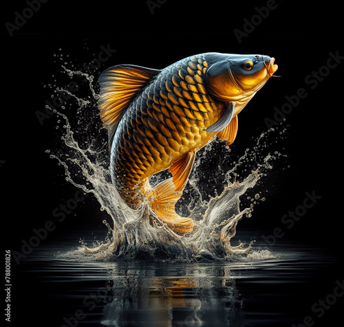A beautiful and shapely carp jumped out of the water
