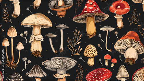 Different inedible mushrooms seamless pattern. Hand  photo