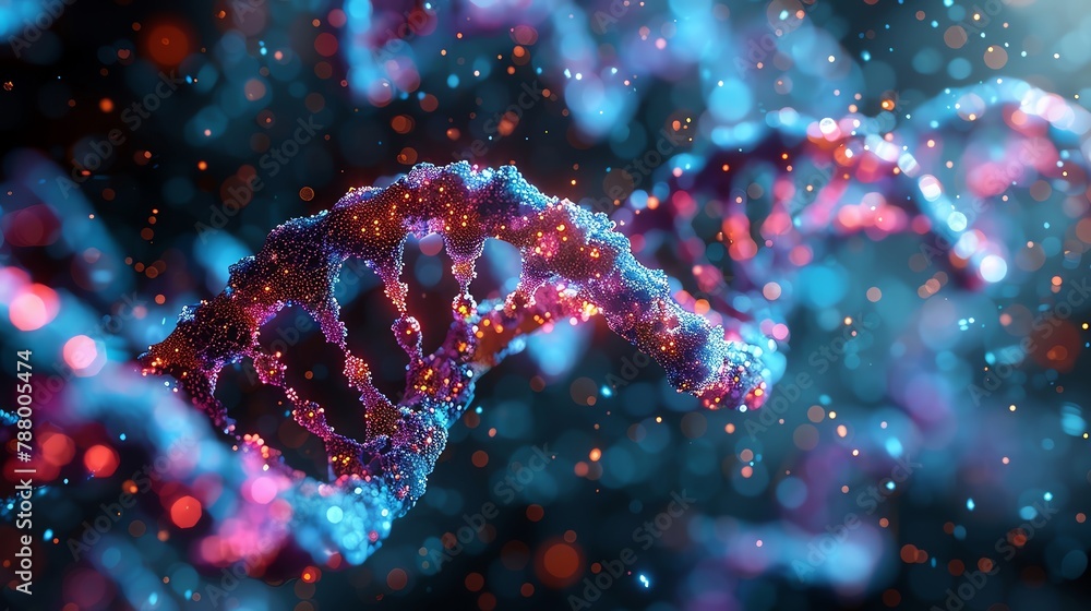A glowing blue and pink double helix representing DNA. A glowing blue and pink double helix representing DNA.