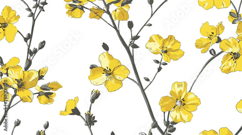 Elegant seamless pattern of rapeseed plant or canola