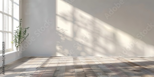 Obraz na płótnie Empty white room with a plant on a large window abstraction w salonie