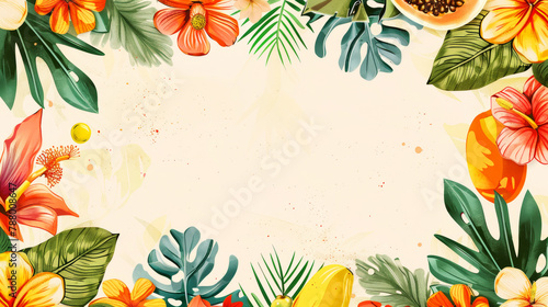 Lush Tropical Illustration Framing an Inviting Space for Beach Party Celebrations