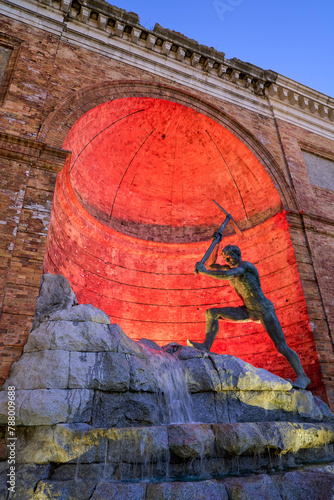Tableau sur toile Vertical shot of the historic Il Cavatore statue in Catanzaro, Calabria, Italy