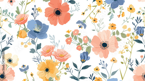 Floral seamless pattern with flowers vintage background © Mishab