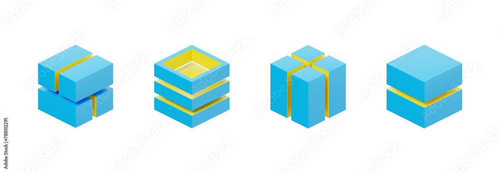 Fototapeta premium 3d cube. 3d render icon pack. High quality render. Transparent background