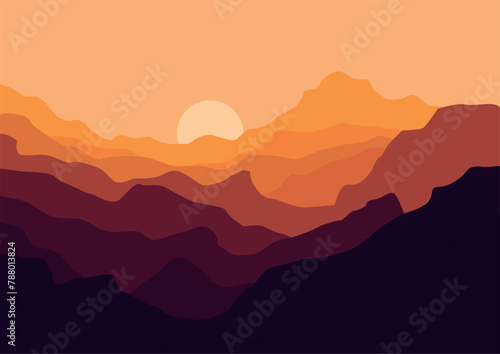 Beautiful landscape mountains. Vector illustration in flat style. © Fajarhidayah11