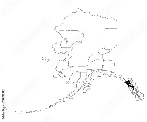 Map of hoonah angoon borough in Alaska state on white background. single borough map highlighted by black colour on Alaska map. UNITED STATES, US photo