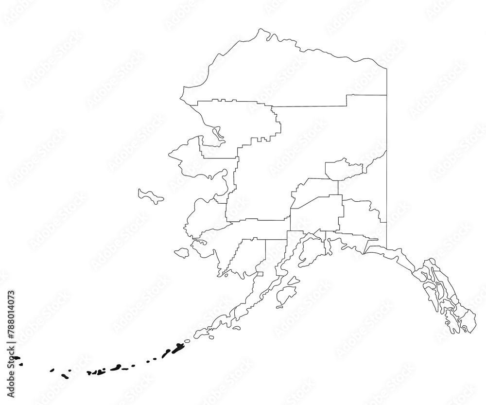 Map of aleutians West borough in Alaska state on white background. single borough map highlighted by black colour on Alaska map. UNITED STATES, US