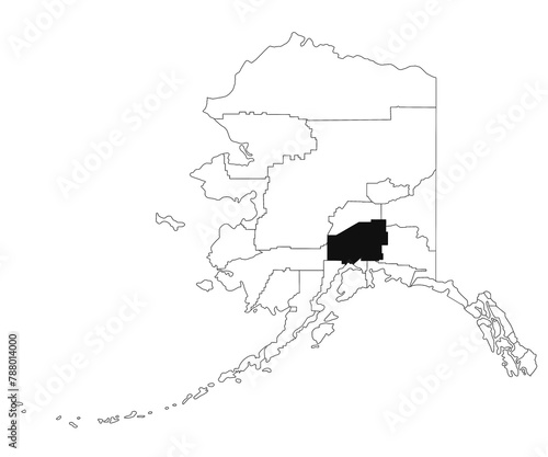 Map of matanuska susitna borough in Alaska state on white background. single borough map highlighted by black colour on Alaska map. UNITED STATES, US photo