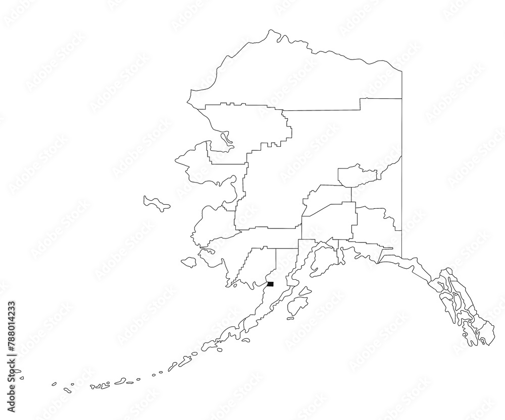 Fototapeta premium Map of Bristol bay borough in Alaska state on white background. single borough map highlighted by black colour on Alaska map. UNITED STATES, US