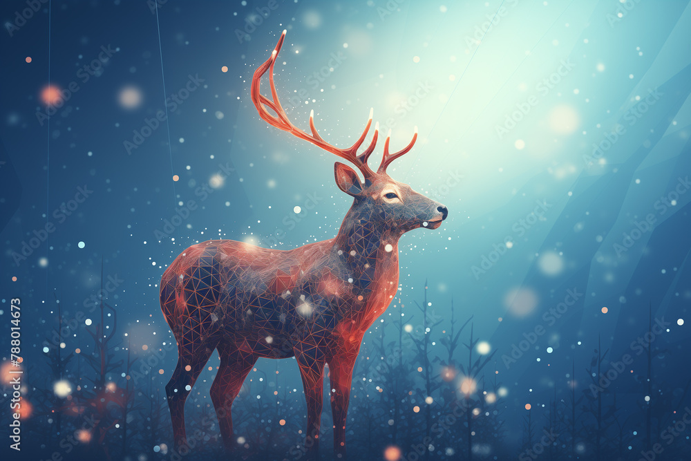 Generative Ai of reindeer with lights in snow at Christmas Generative Ai of reindeer with lights in snow at Christmas