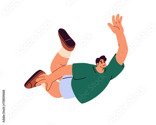 Man falling down. Psychological concept, failure, panic and misfortune. Scared afraid person loser falls. Accident, problem, downfall and defeat. Flat vector illustration isolated on white background