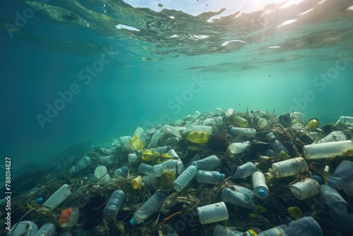 sea full of plastic waste environmental pollution concept