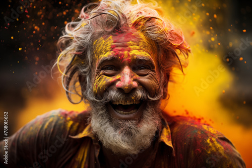 Generative Ai portraits of Holi people covered in colorful powder