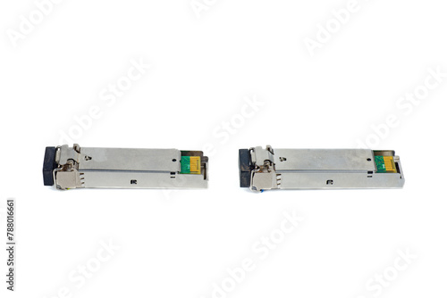 SFP modules for network switch isolated on a white background